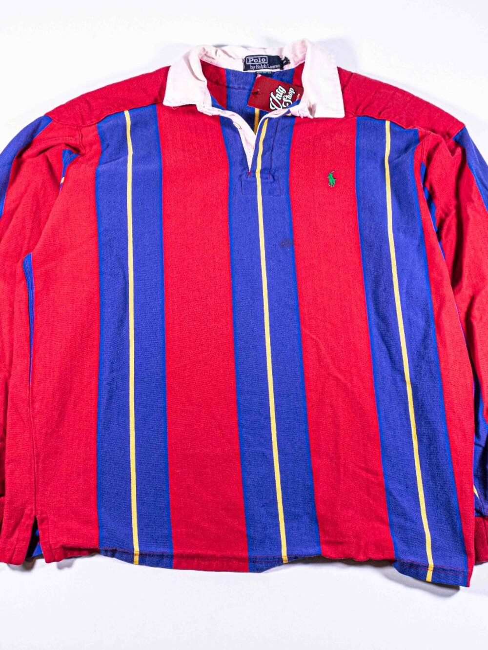 Vintage 80s Polo Ralph Lauren Made in USA Striped Rugby Shirt Elbow Patches XL